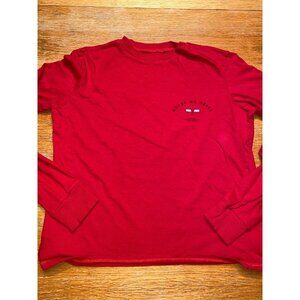 Long Sleeve Red Crewneck Shirt With "Hotel De Reves" Graphic Design